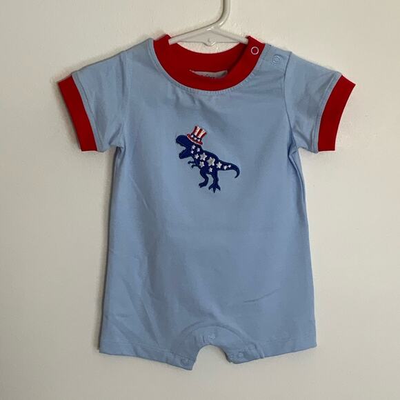 Ishtex Dinosaur Patriotic Romper NWT‎ 9 mo 4th of July - Picture 1 of 3
